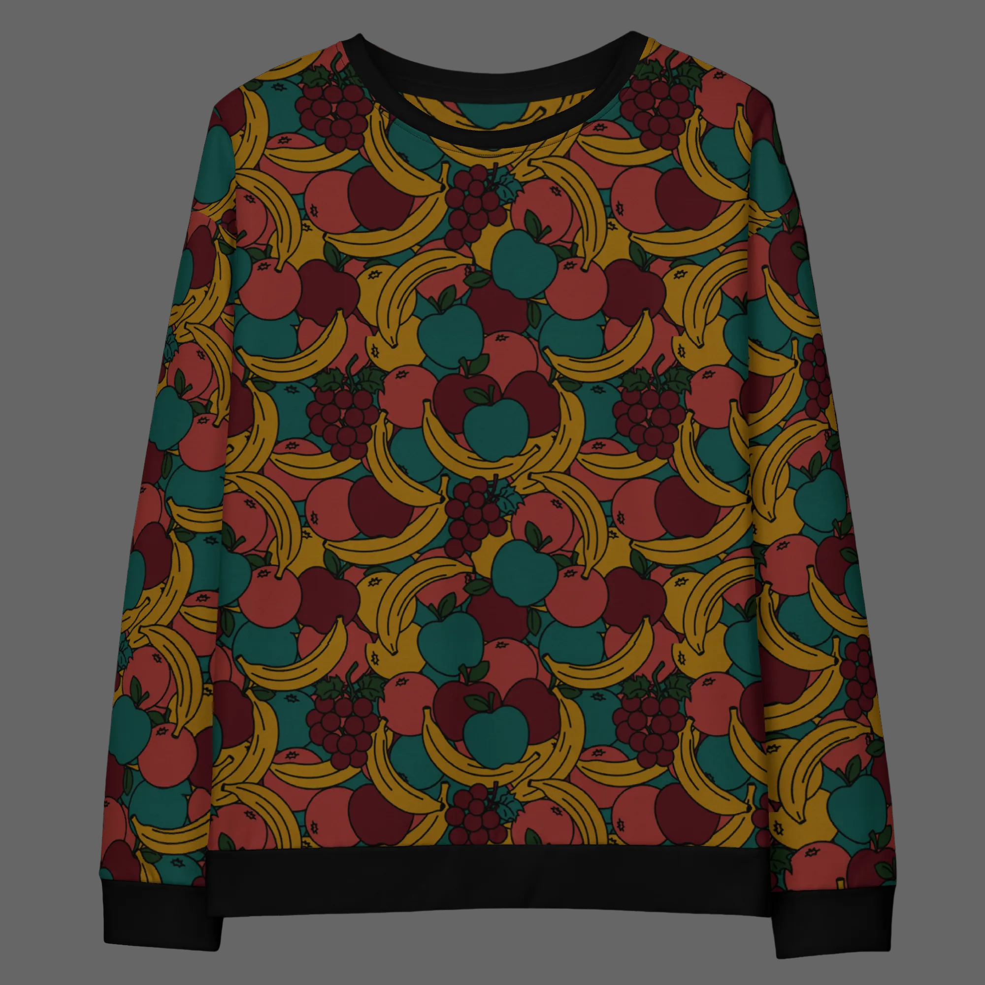 Fruity patterned Unisex cotton Stretchy Fleece Lined Crew